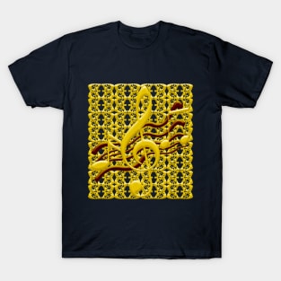 Gold Metal Grid and Musical Notes T-Shirt